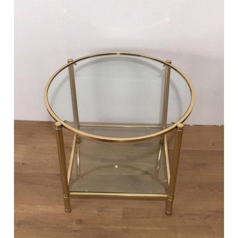Paire de Bouts de Canapé Ronds en Laiton et Verre