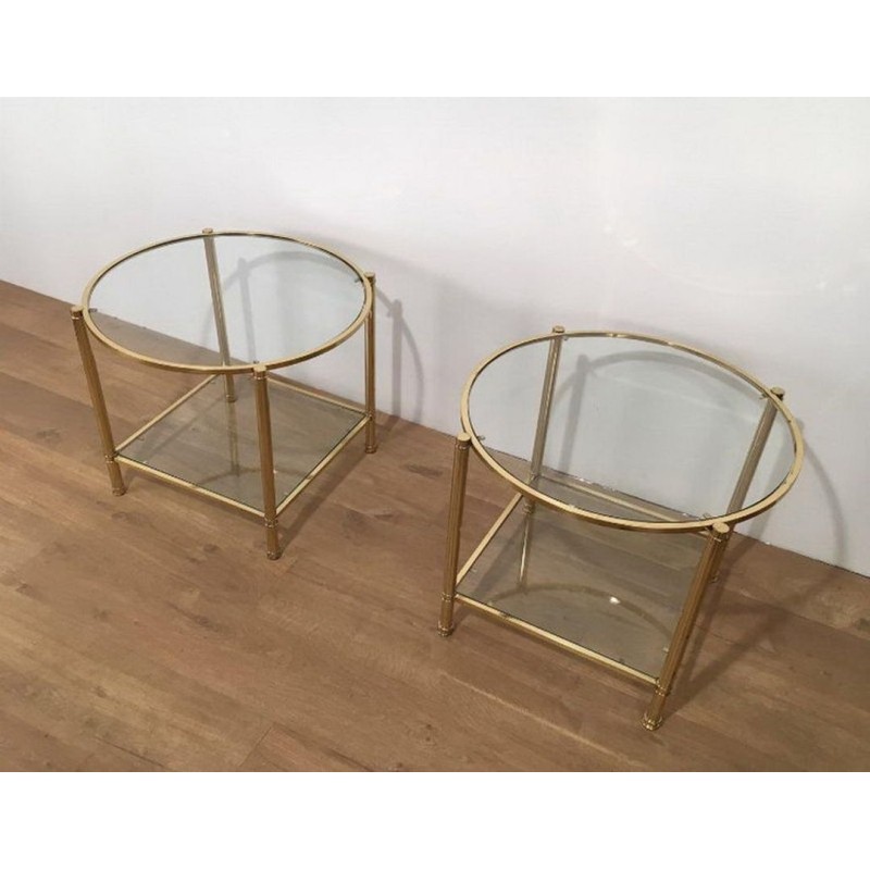 Paire de Bouts de Canapé Ronds en Laiton et Verre