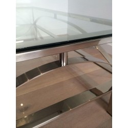 Table Basse en Chrome et Verre à Entretoises Arquées