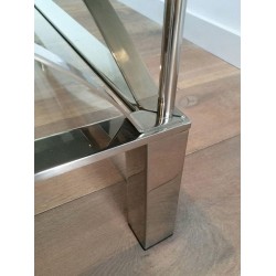 Table Basse en Chrome et Verre à Entretoises Arquées