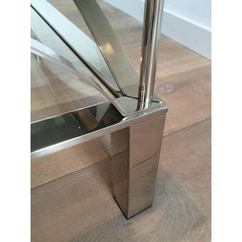 Table Basse en Chrome et Verre à Entretoises Arquées