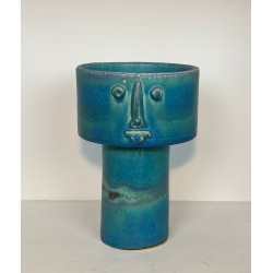 Pichet Zoomorphe en Céramique Émaillée Turquoise Signé Didier Toulemonde