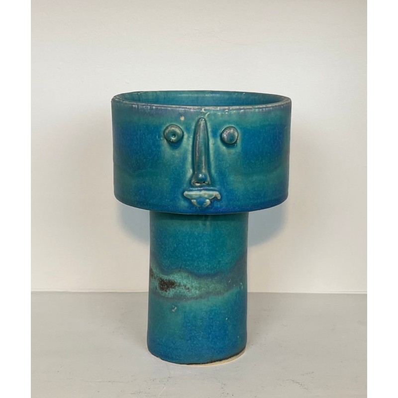 Turquoise-Glazed Zoomorphic Ceramic Pitcher Signed by Didier Toulemonde