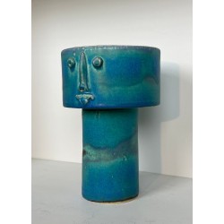 Pichet Zoomorphe en Céramique Émaillée Turquoise Signé Didier Toulemonde