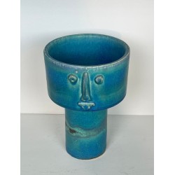 Pichet Zoomorphe en Céramique Émaillée Turquoise Signé Didier Toulemonde