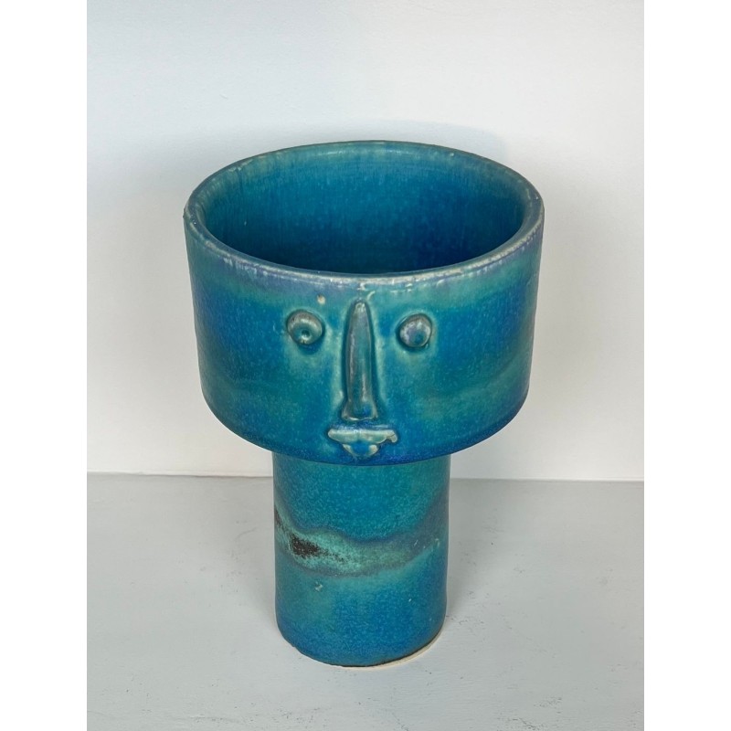 Turquoise-Glazed Zoomorphic Ceramic Pitcher Signed by Didier Toulemonde