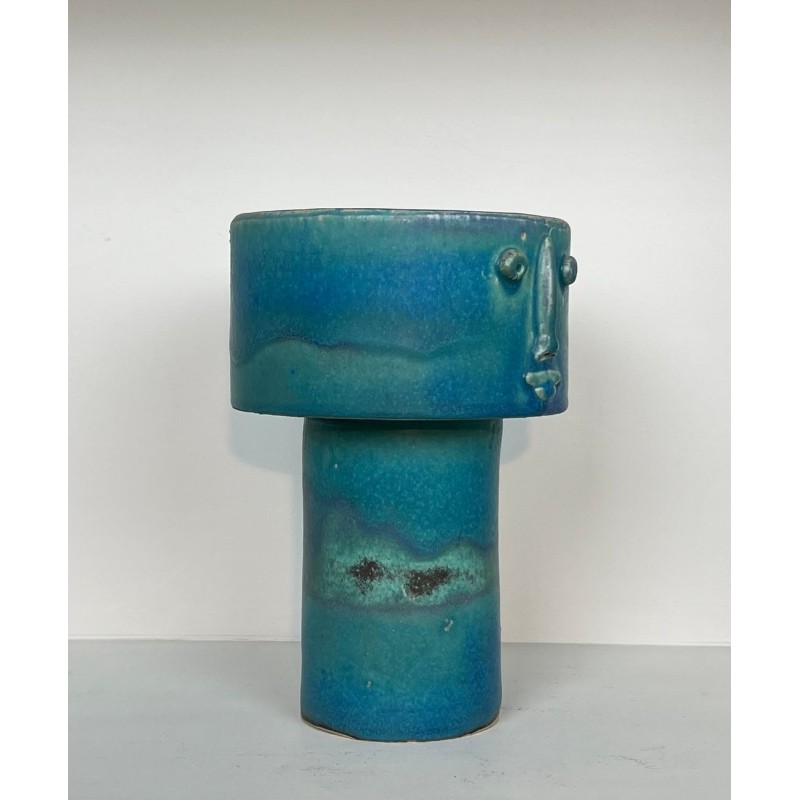 Turquoise-Glazed Zoomorphic Ceramic Pitcher Signed by Didier Toulemonde