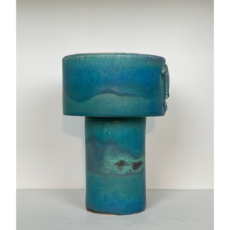 Turquoise-Glazed Zoomorphic Ceramic Pitcher Signed by Didier Toulemonde