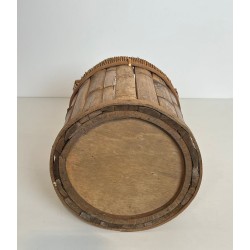 Rattan and Brass Wastebasket with Braided Rim