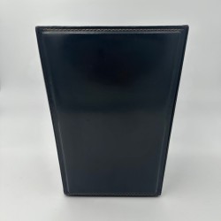 Black Leather Desk Basket with Saddle Stitching in the Style of Jacques Adnet