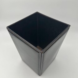Black Leather Desk Basket with Saddle Stitching in the Style of Jacques Adnet