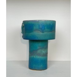 Pichet Zoomorphe en Céramique Émaillée Turquoise Signé Didier Toulemonde