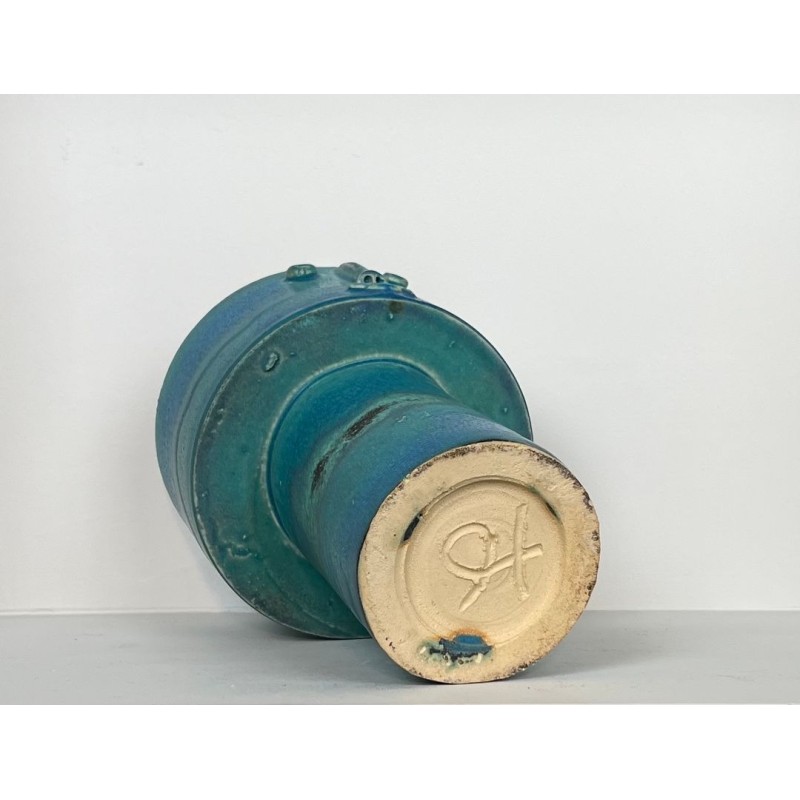 Pichet Zoomorphe en Céramique Émaillée Turquoise Signé Didier Toulemonde