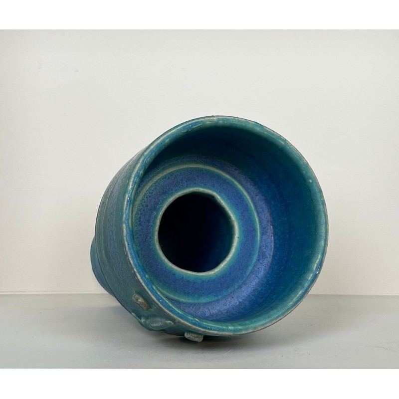 Pichet Zoomorphe en Céramique Émaillée Turquoise Signé Didier Toulemonde