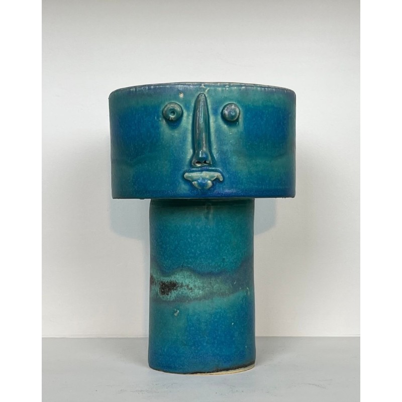 Pichet Zoomorphe en Céramique Émaillée Turquoise Signé Didier Toulemonde