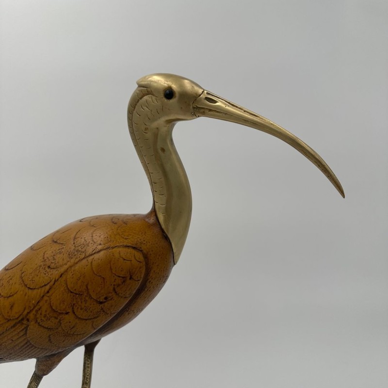 Pair of Sculpted Wood and Chiselled Brass Herons