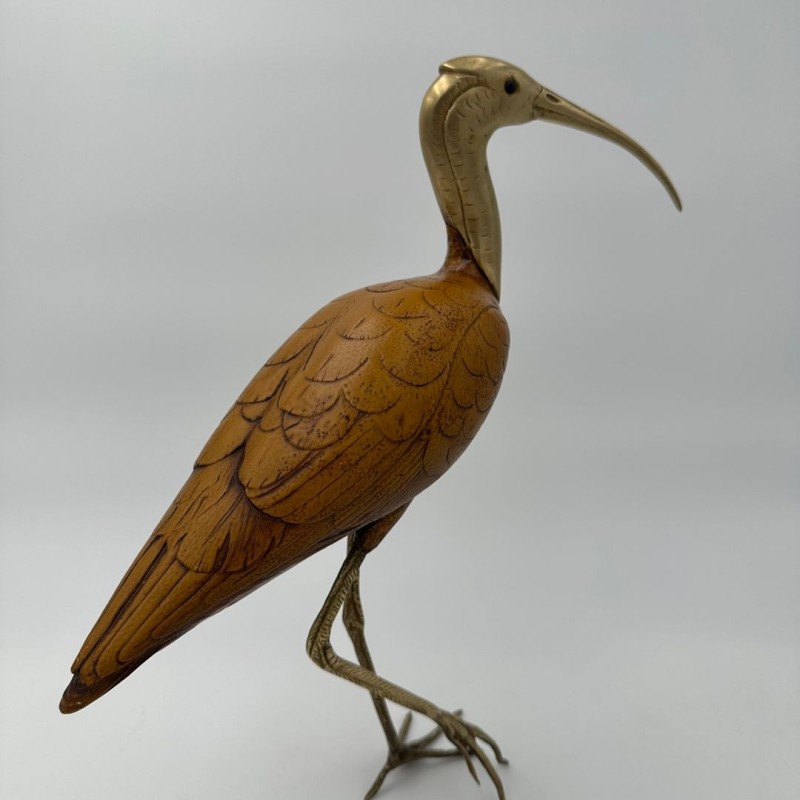 Pair of Sculpted Wood and Chiselled Brass Herons