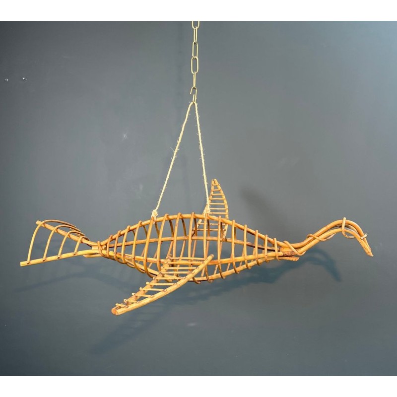 Grand Mobile Décoratif en Rotin Représentant un Oiseau en Vol