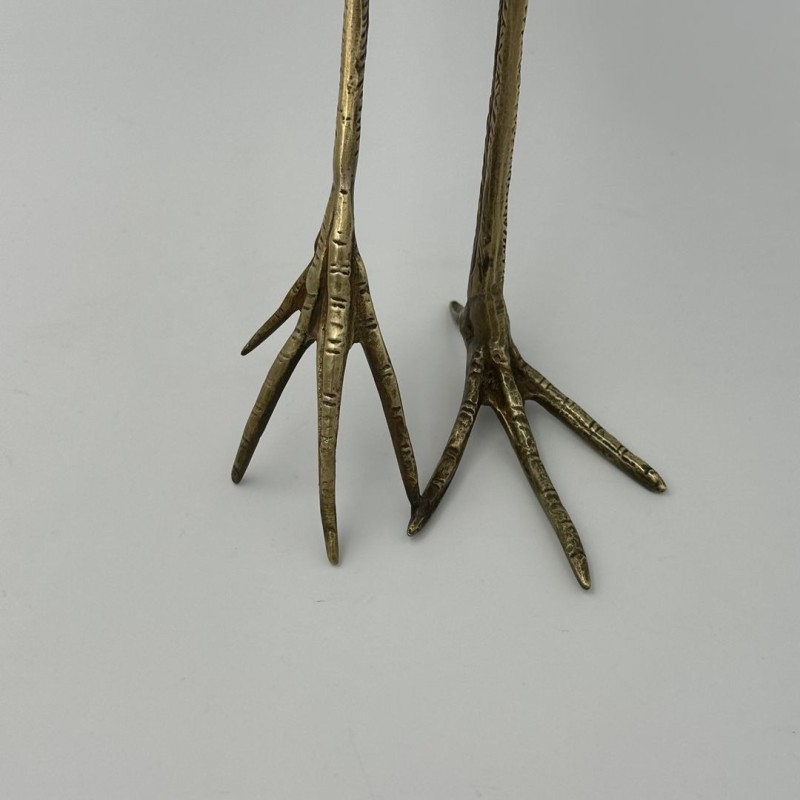Pair of Sculpted Wood and Chiselled Brass Herons