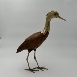 Pair of Sculpted Wood and Chiselled Brass Herons