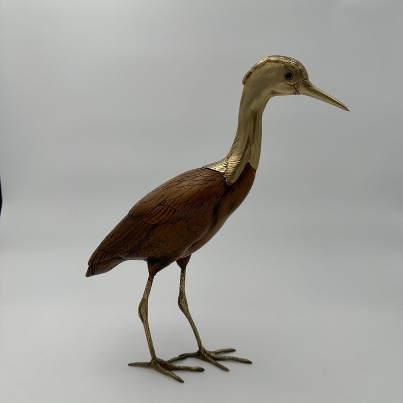Pair of Sculpted Wood and Chiselled Brass Herons