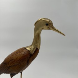Pair of Sculpted Wood and Chiselled Brass Herons