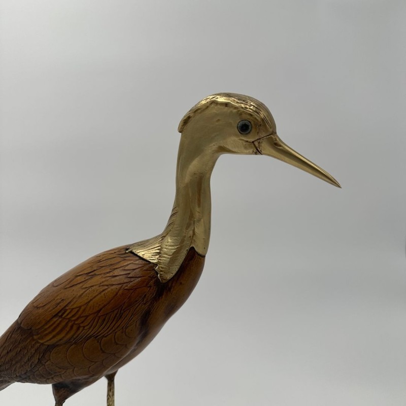 Pair of Sculpted Wood and Chiselled Brass Herons
