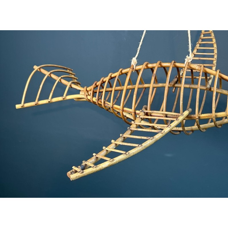 Grand Mobile Décoratif en Rotin Représentant un Oiseau en Vol