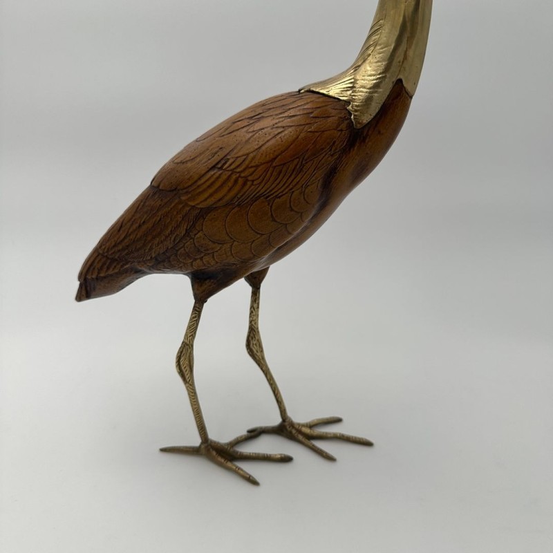 Paire d'Oiseaux en Bois et Laiton Ciselé