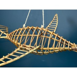 Grand Mobile Décoratif en Rotin Représentant un Oiseau en Vol