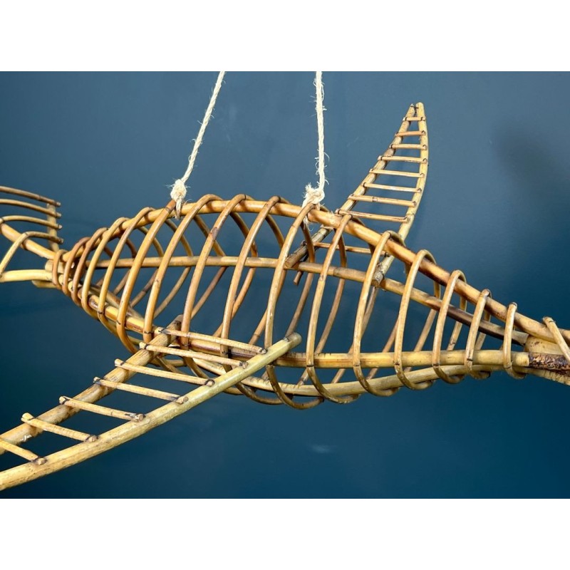 Grand Mobile Décoratif en Rotin Représentant un Oiseau en Vol