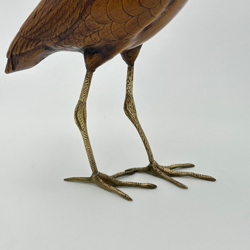 Pair of Sculpted Wood and Chiselled Brass Herons