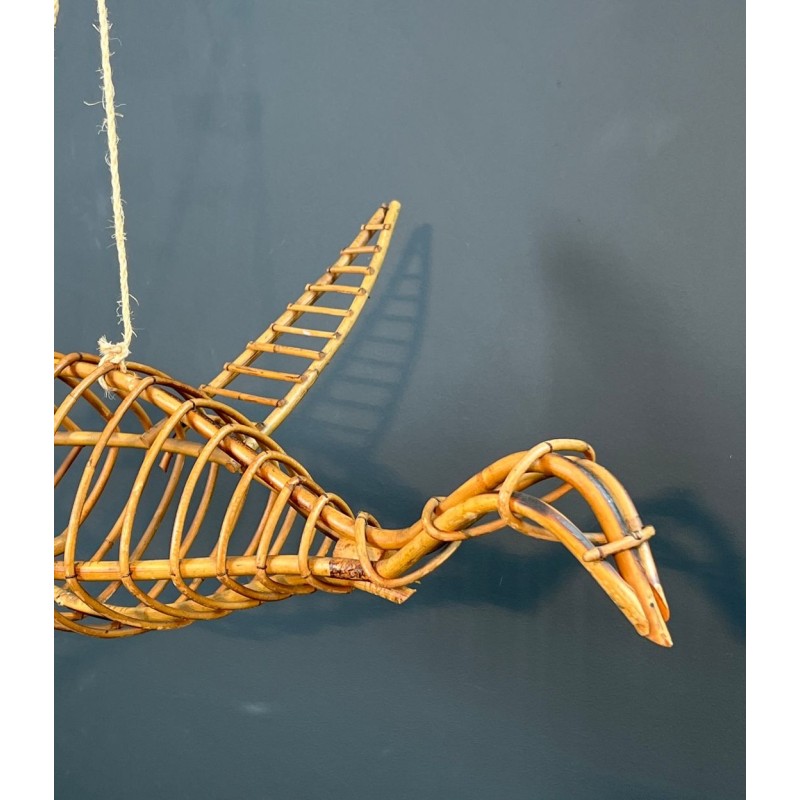 Grand Mobile Décoratif en Rotin Représentant un Oiseau en Vol