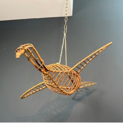 Grand Mobile Décoratif en Rotin Représentant un Oiseau en Vol