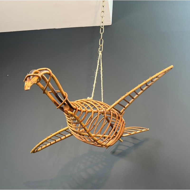 Grand Mobile Décoratif en Rotin Représentant un Oiseau en Vol