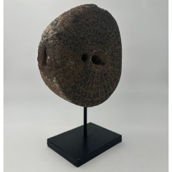 Antique Millstone Mounted as a Decorative Object on a Black Steel Stand