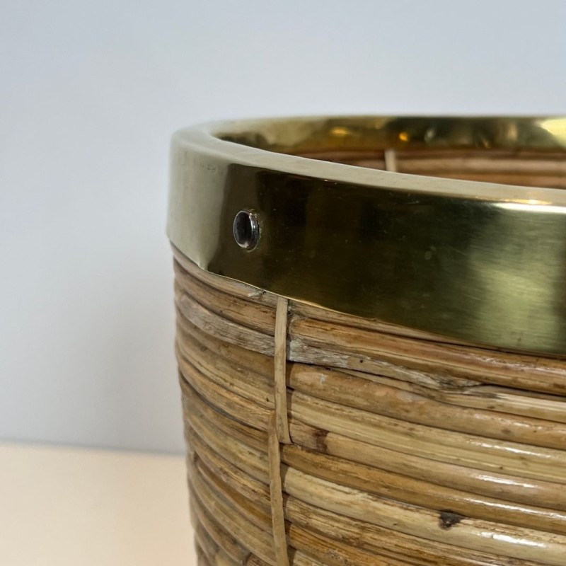 Rattan and Brass Wastebasket in The Style of Gabriela Crespi