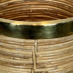 Rattan and Brass Wastebasket in The Style of Gabriela Crespi
