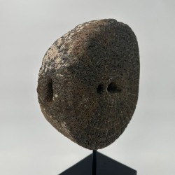 Antique Millstone Mounted as a Decorative Object on a Black Steel Stand