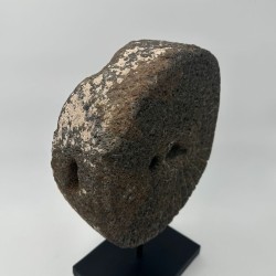 Antique Millstone Mounted as a Decorative Object on a Black Steel Stand