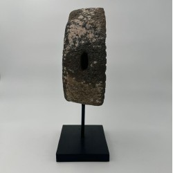 Antique Millstone Mounted as a Decorative Object on a Black Steel Stand
