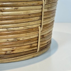 Rattan and Brass Wastebasket in The Style of Gabriela Crespi