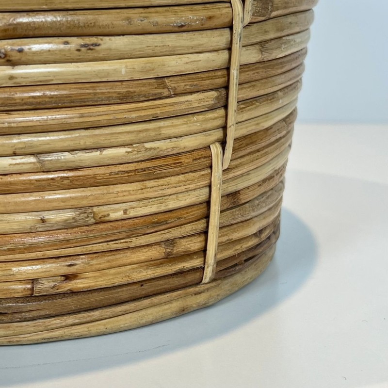 Rattan and Brass Wastebasket in The Style of Gabriela Crespi
