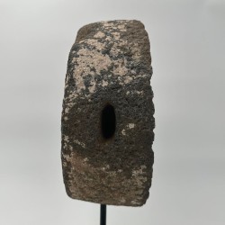 Antique Millstone Mounted as a Decorative Object on a Black Steel Stand