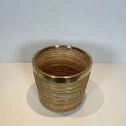 Rattan and Brass Wastebasket in The Style of Gabriela Crespi