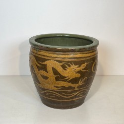 Large Chinese Glazed Ceramic Planter with Dragon Decoration