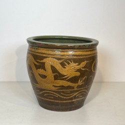 Large Chinese Glazed Ceramic Planter with Dragon Decoration