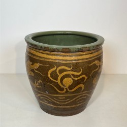 Large Chinese Glazed Ceramic Planter with Dragon Decoration