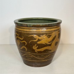 Large Chinese Glazed Ceramic Planter with Dragon Decoration