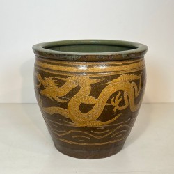 Large Chinese Glazed Ceramic Planter with Dragon Decoration